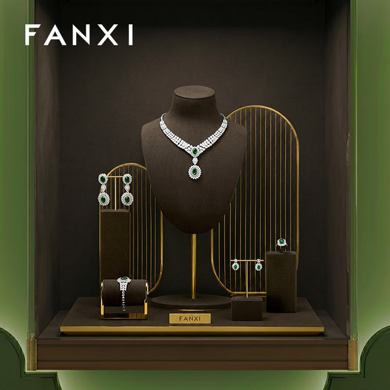 FANXI New design Brwon Metal Frame Jewelry Display Set