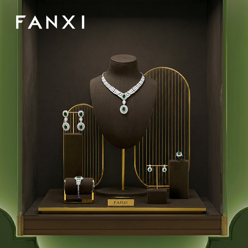 FANXI New design Brwon Metal Frame Jewelry Display Set