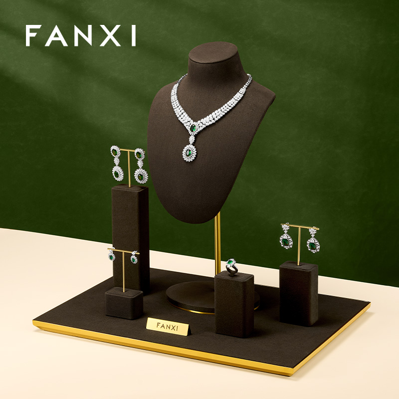 FANXI New design Brwon Metal Frame Jewelry Display Set