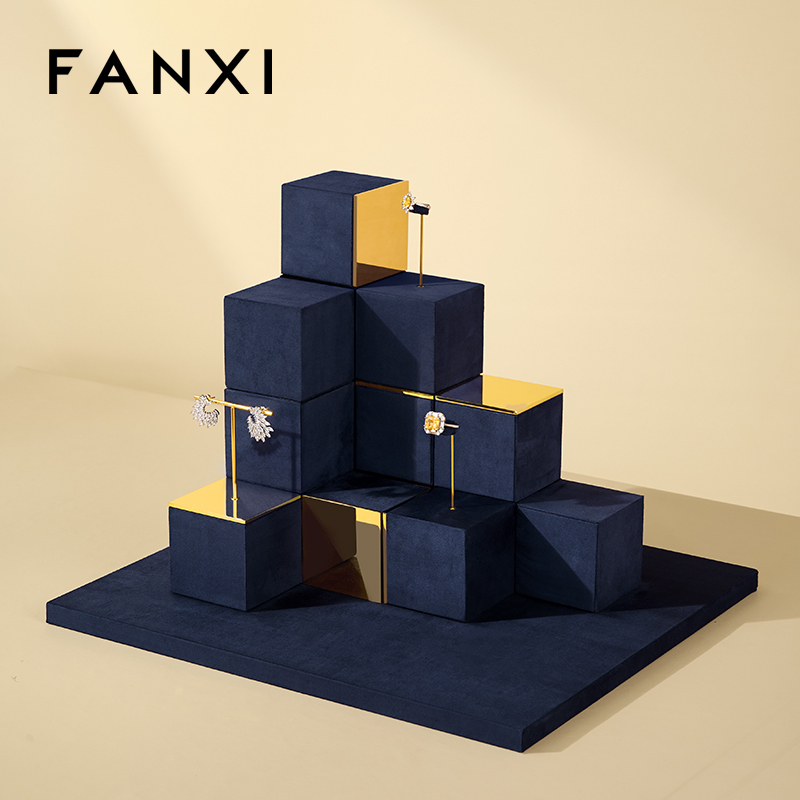 FANXI Luxury Polychrome Velvet Metal Jewelry Dispaly Set