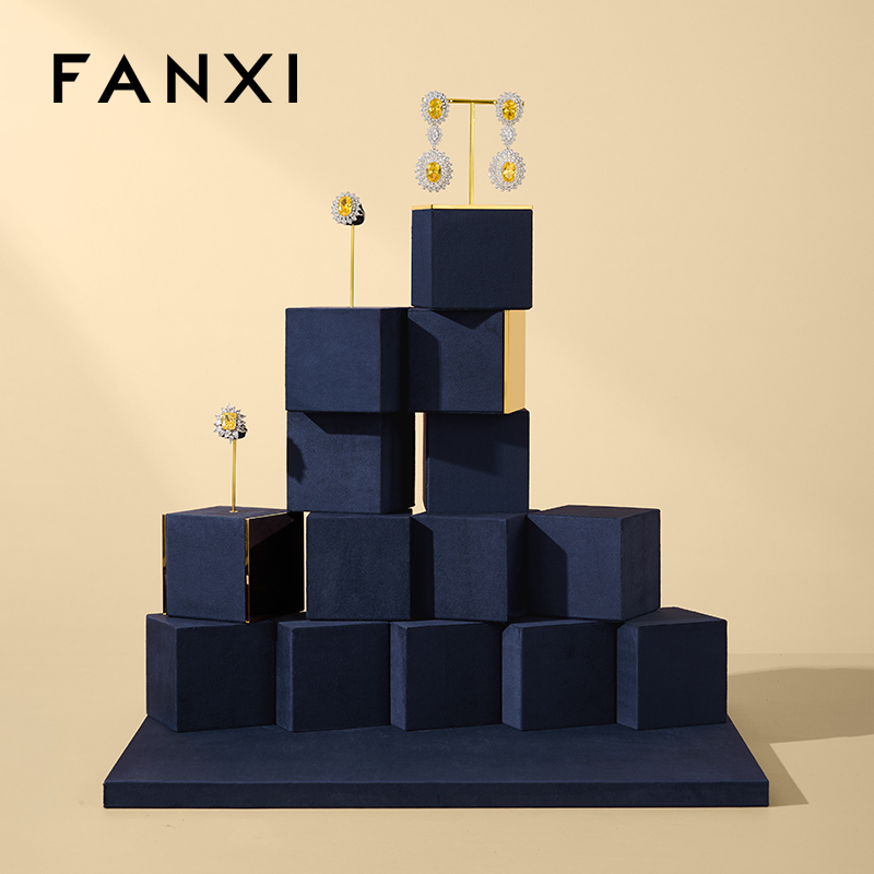 FANXI Luxury Polychrome Velvet Metal Jewelry Dispaly Set
