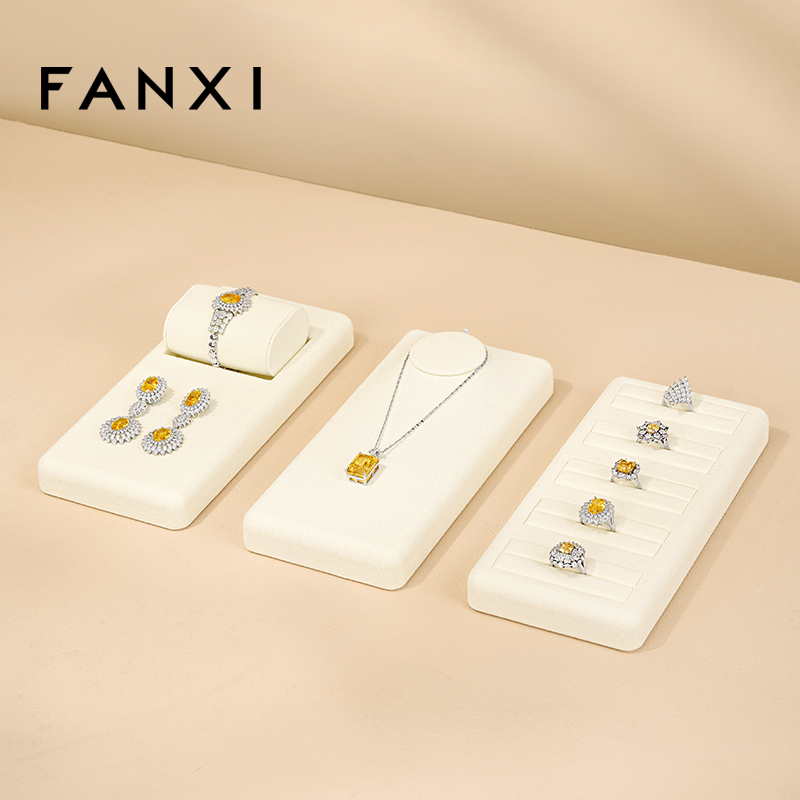 FANXI Luxury Beige Microfiber Jewelry Display Set