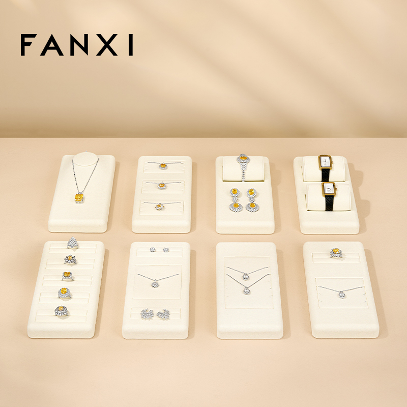 FANXI Luxury Beige Microfiber Jewelry Display Set