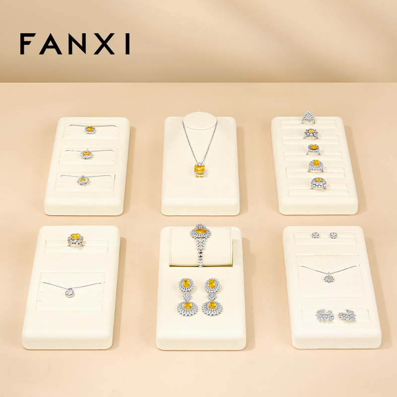 FANXI Luxury Beige Microfiber Jewelry Display Set