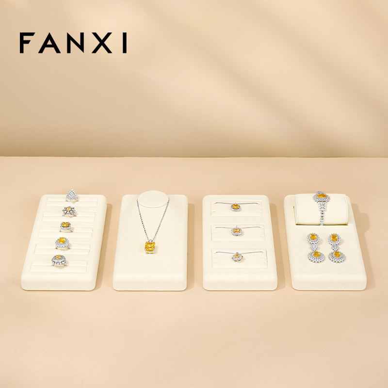 FANXI Luxury Beige Microfiber Jewelry Display Set