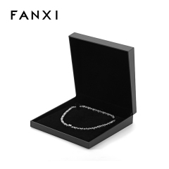 FANXI Custom Black Leather Paper Velvet Big Neckalce Box