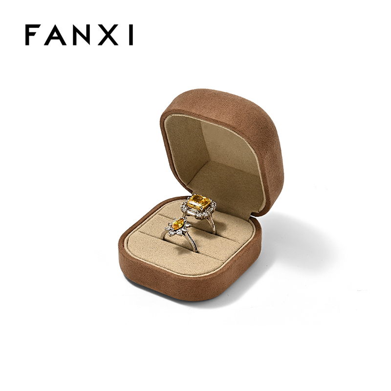 FANXI Custom Orange Suede Microfiber Double Ring Box