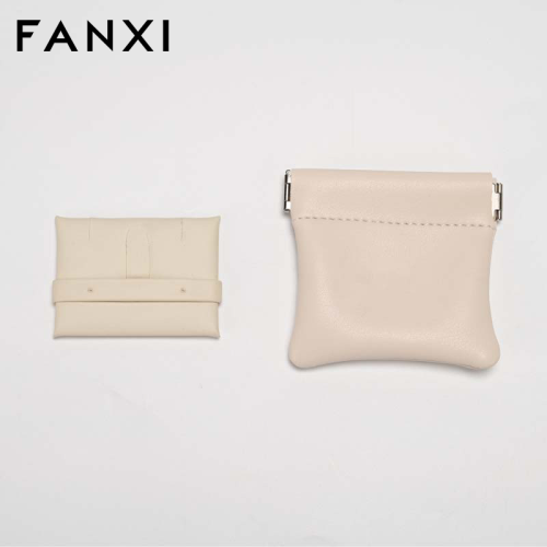 FANXI Custom Beige PU Leather Jewelry Bag