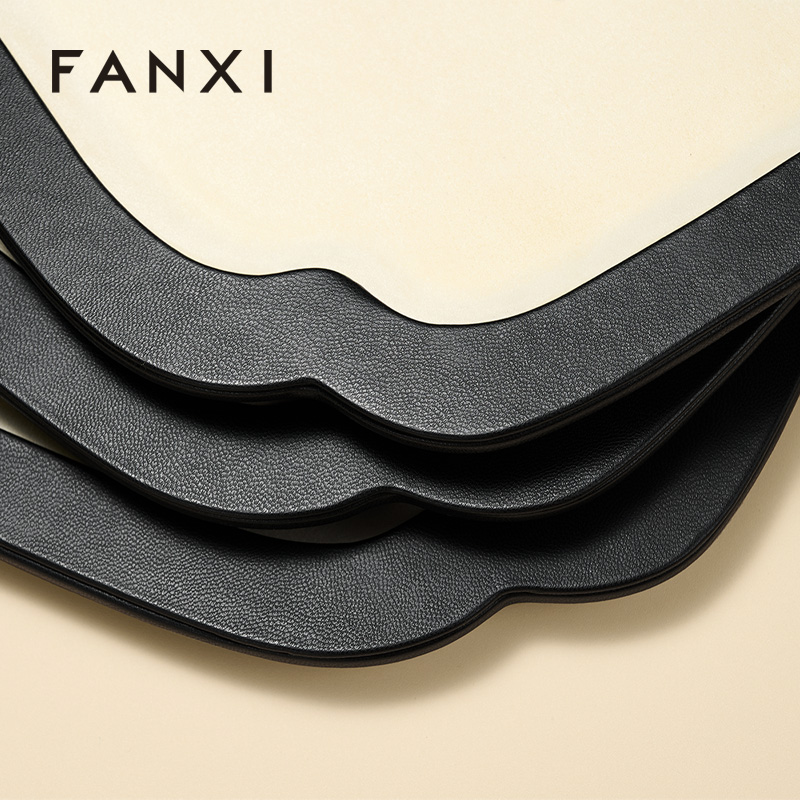 FANXI Luxury Beige PU Leather Velvet Jewelry Plate