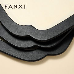 FANXI Luxury Beige PU Leather Velvet Jewelry Plate