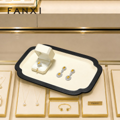 FANXI Luxury Beige PU Leather Velvet Jewelry Plate