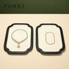 FANXI Luxury Beige PU Leather Velvet Jewelry Plate