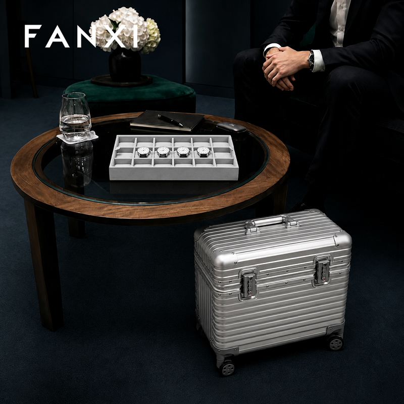 FANXI Luxury Silver Alloy Velvet Jewelry Rolling Case
