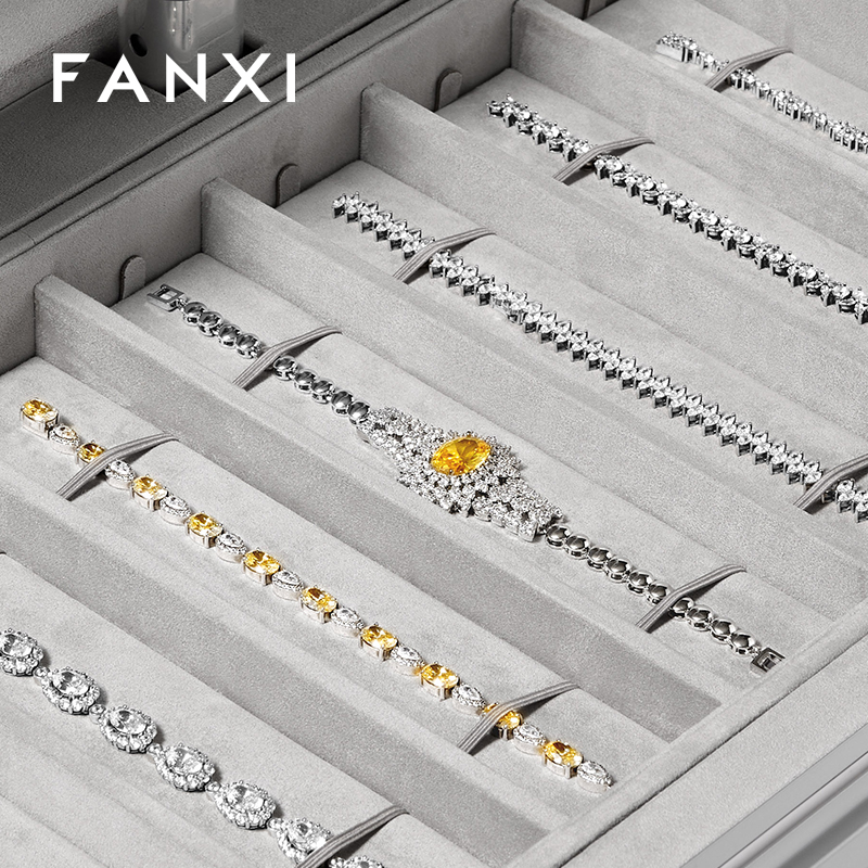 FANXI Luxury Silver Alloy Velvet Jewelry Rolling Case