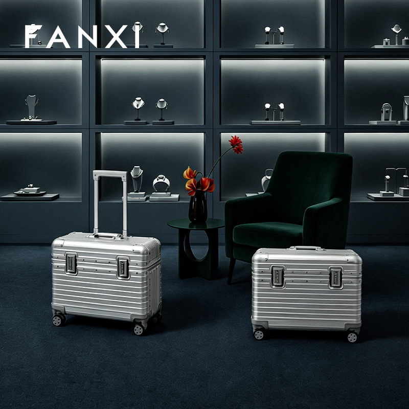 FANXI Luxury Silver Alloy Velvet Jewelry Rolling Case