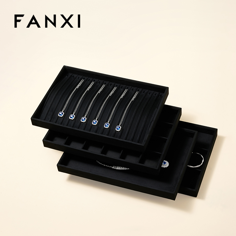 FANXI New Arrival Black Velvet Jewelry Tray
