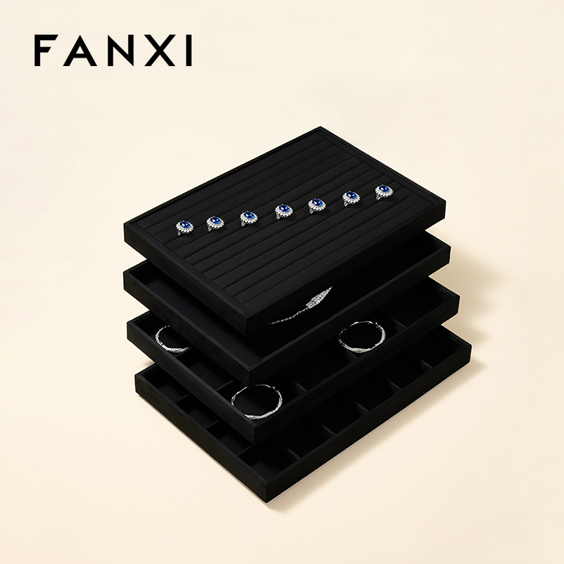 FANXI New Arrival Black Velvet Jewelry Tray