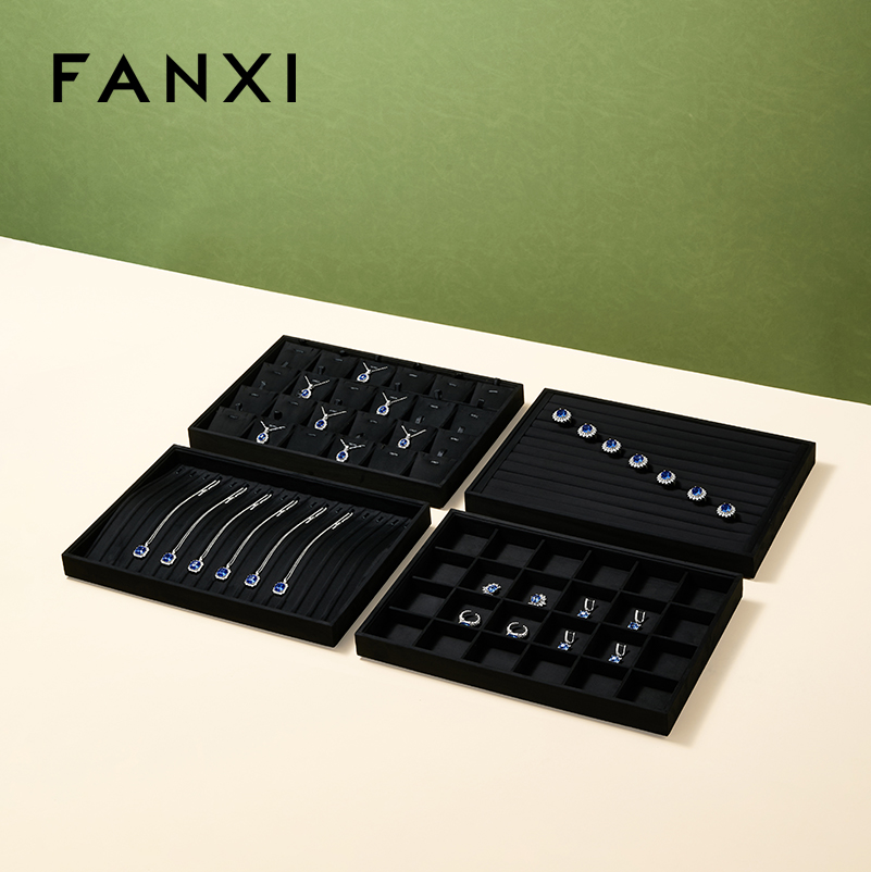FANXI New Arrival Black Velvet Jewelry Tray