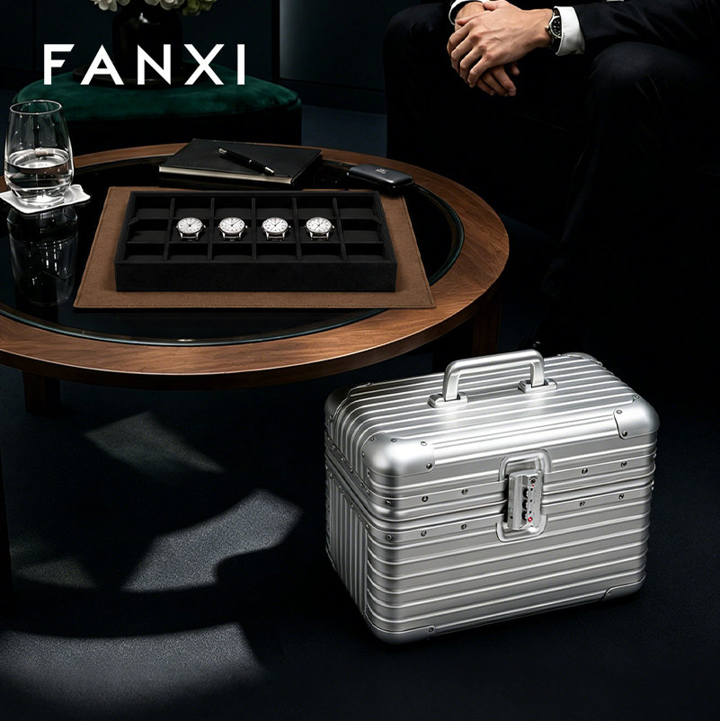 FANXI Portable Silver Alloy Velvet Rolling Jewelry Case