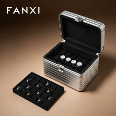 FANXI Portable Silver Alloy Velvet Rolling Jewelry Case