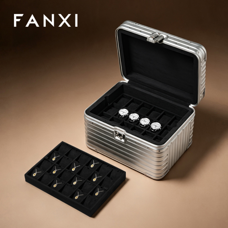 FANXI Portable Silver Alloy Velvet Rolling Jewelry Case