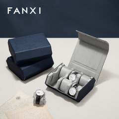 FANXI Fashion Blue PU Leather Velvet Watch Storage Bag