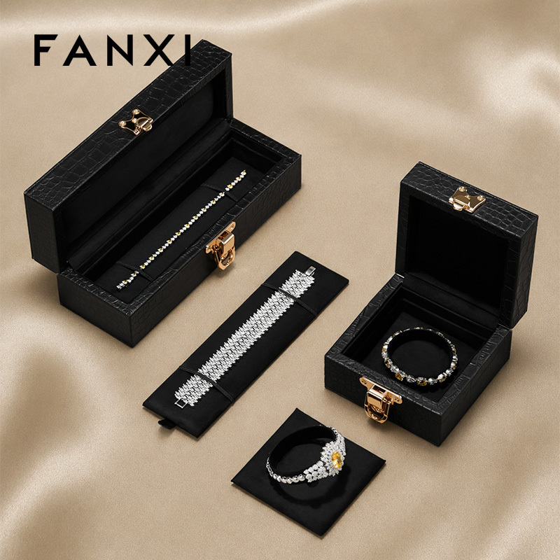 FANXI Luxury Black Leather Velvet Jewelry Box