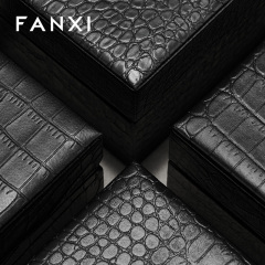 FANXI Luxury Black Leather Velvet Jewelry Box