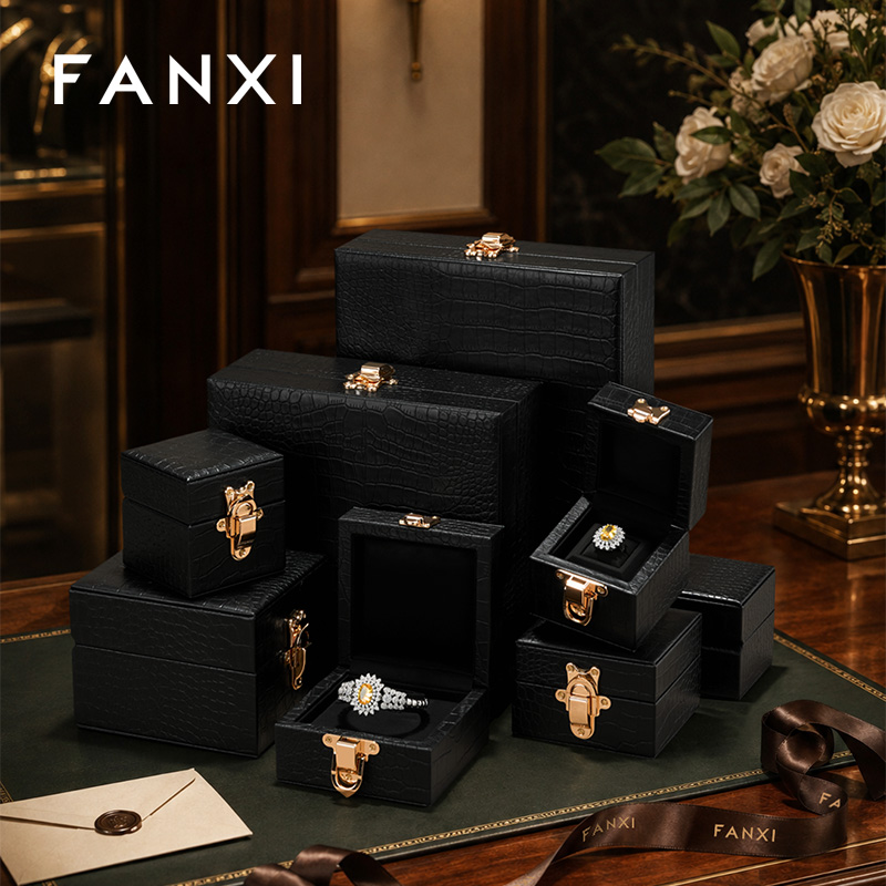 FANXI Luxury Black Leather Velvet Jewelry Box