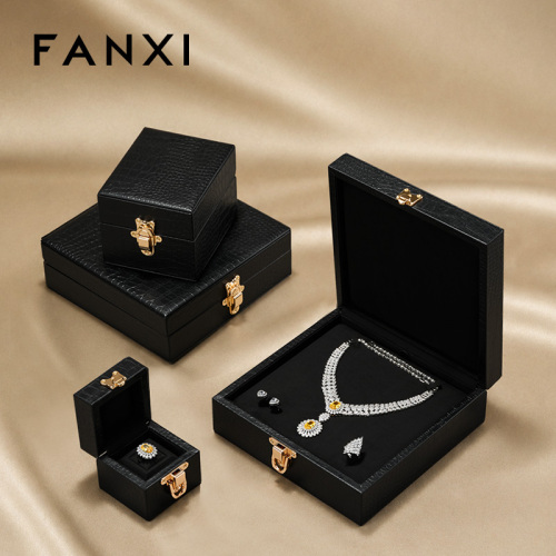 FANXI Luxury Black Leather Velvet Jewelry Box
