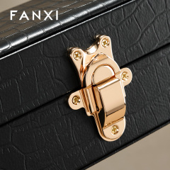 FANXI Luxury Black Leather Velvet Jewelry Box