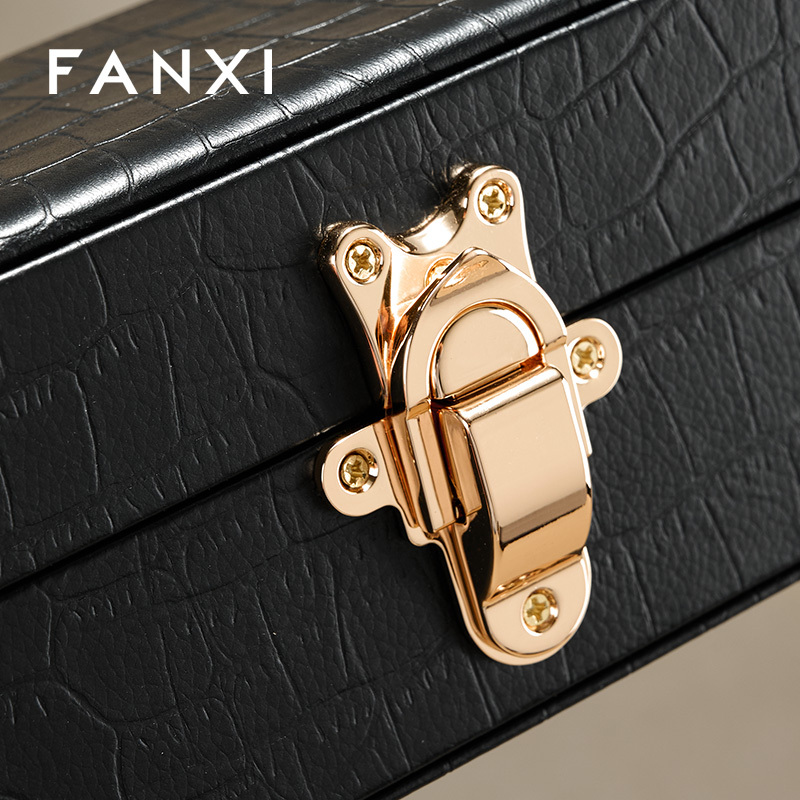 FANXI Luxury Black Leather Velvet Jewelry Box