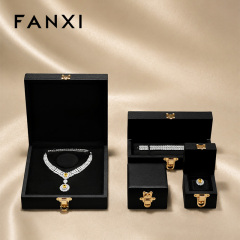 FANXI Luxury Black Leather Velvet Jewelry Box