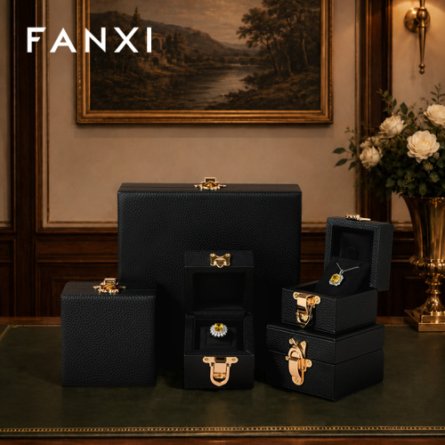 FANXI Luxury Black Leather Velvet Jewelry Box