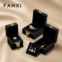 FANXI Luxury Black Leather Velvet Jewelry Box