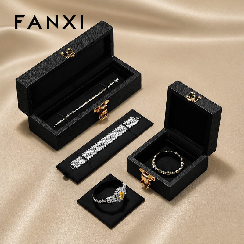 FANXI Luxury Black Leather Velvet Jewelry Box