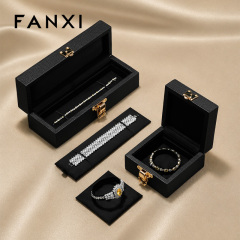 FANXI Luxury Black Leather Velvet Jewelry Box