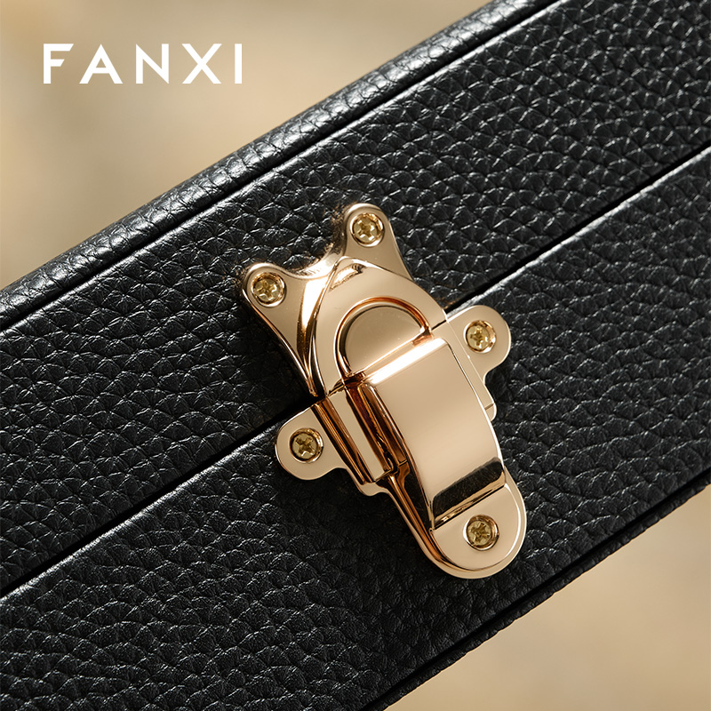 FANXI Luxury Black Leather Velvet Jewelry Box