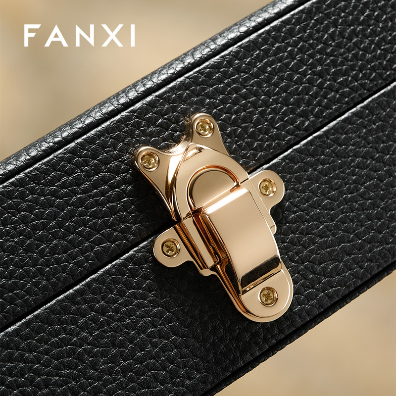 FANXI Luxury Black Leather Velvet Jewelry Box