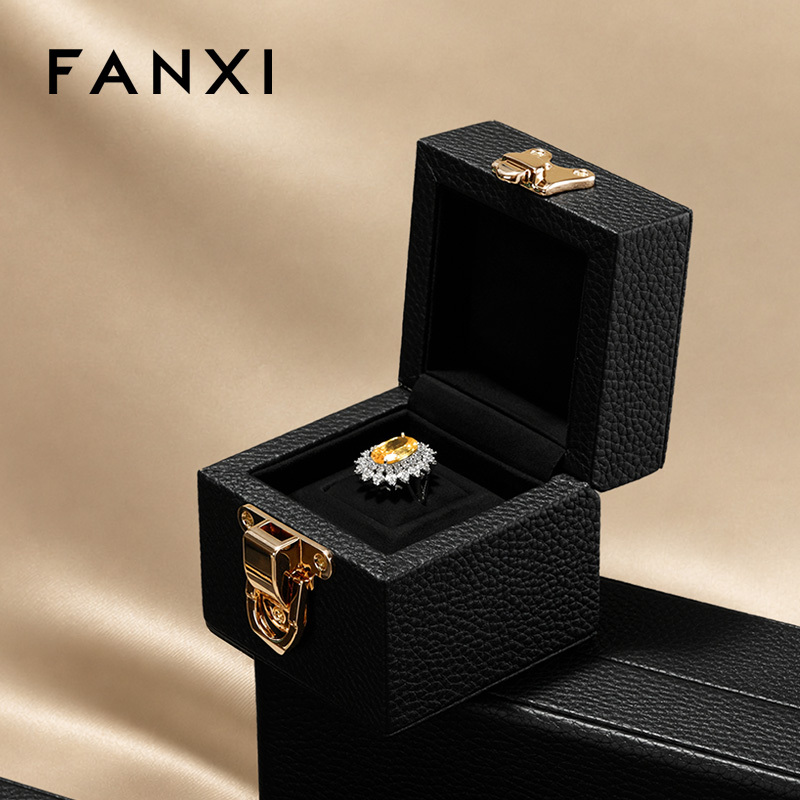 FANXI Luxury Black Leather Velvet Jewelry Box