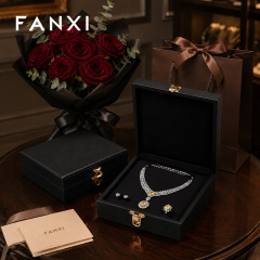 FANXI Luxury Black Leather Velvet Jewelry Box