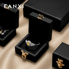 FANXI Luxury Black Leather Velvet Jewelry Box