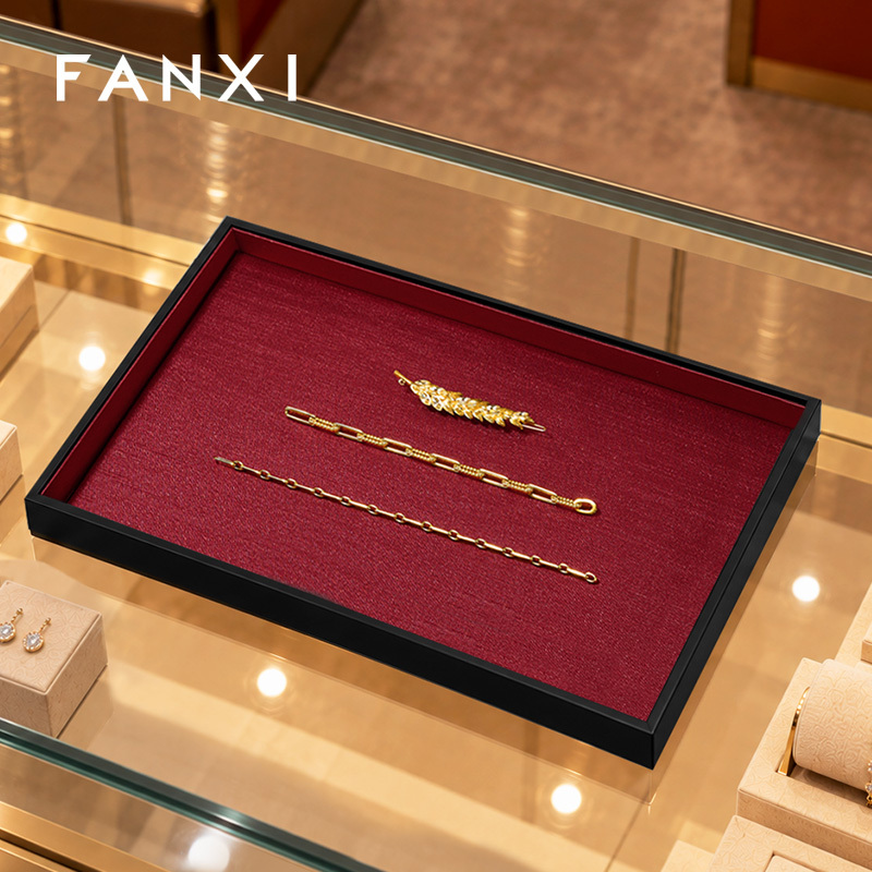 FANXI Fashion Red Leather Silk Jewelry Storage Tray
