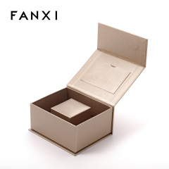 FANXI Custom Beige Paper Microfiber Magnetic Jewelry Box