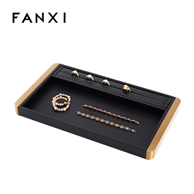 FANXI Custom Black Leather Metal Jewelry Tray