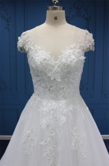WT4685 Cap sleeve Aline,Top lace beading, 3D flower