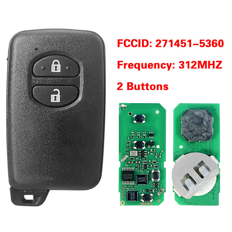 M井 CN007258 Toyota Prado Smart Key 2 Buttons 312MHz Black Cover PCB