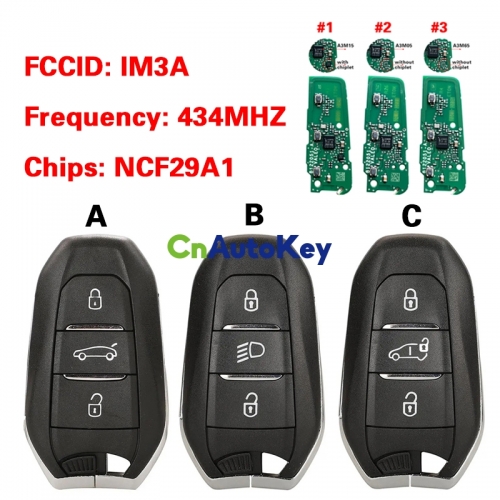 CN009047 2020 Peugeot 5008, 508 Smart Key PCB , 3Buttons, IM3A HITAG AES NCF29A1, IM3A 434MHz Keyless Go