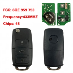 CN001143 Suitable for VW remote key 3 buttons 48 chip 433MHz FCC: 6QE 959 753