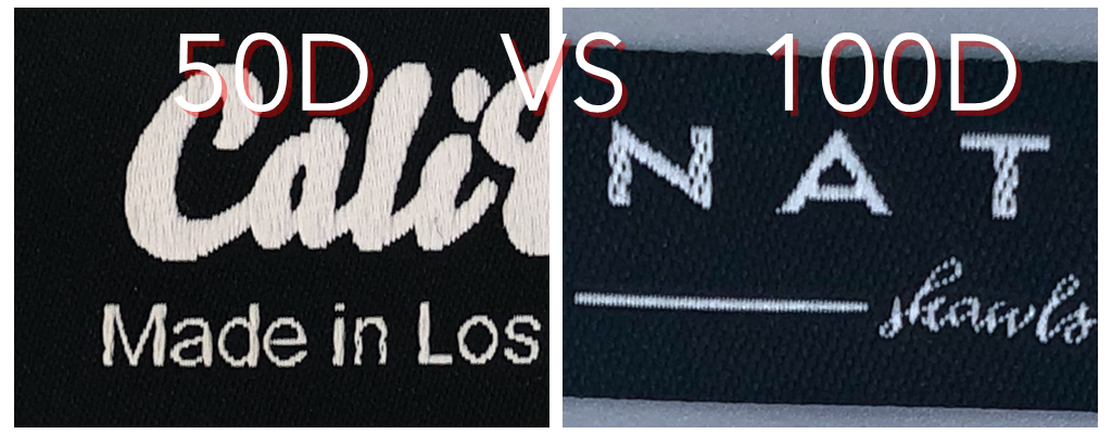 What's the difference between 50D woven labels and 100D woven labels?